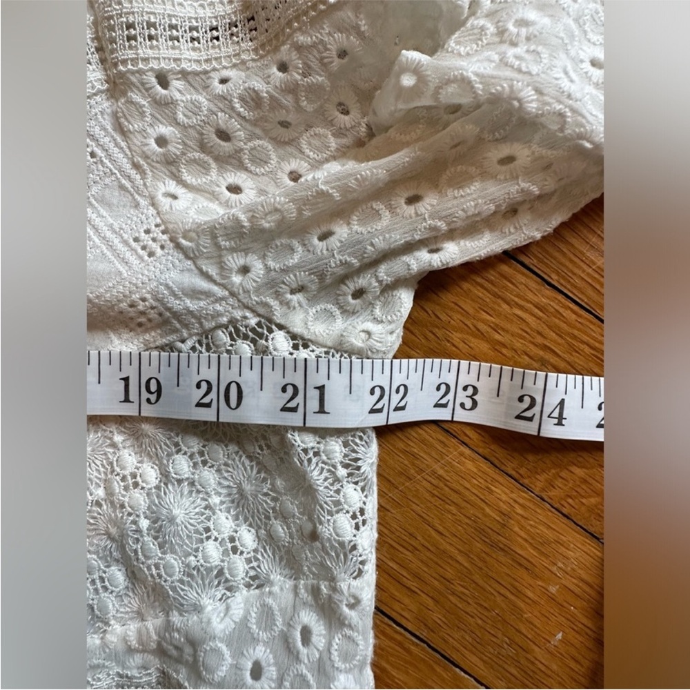 🌼 Anthropologie James Coviello White Eyelet Lace long sleeve Peasant Blouse XL - Picture 10 of 13